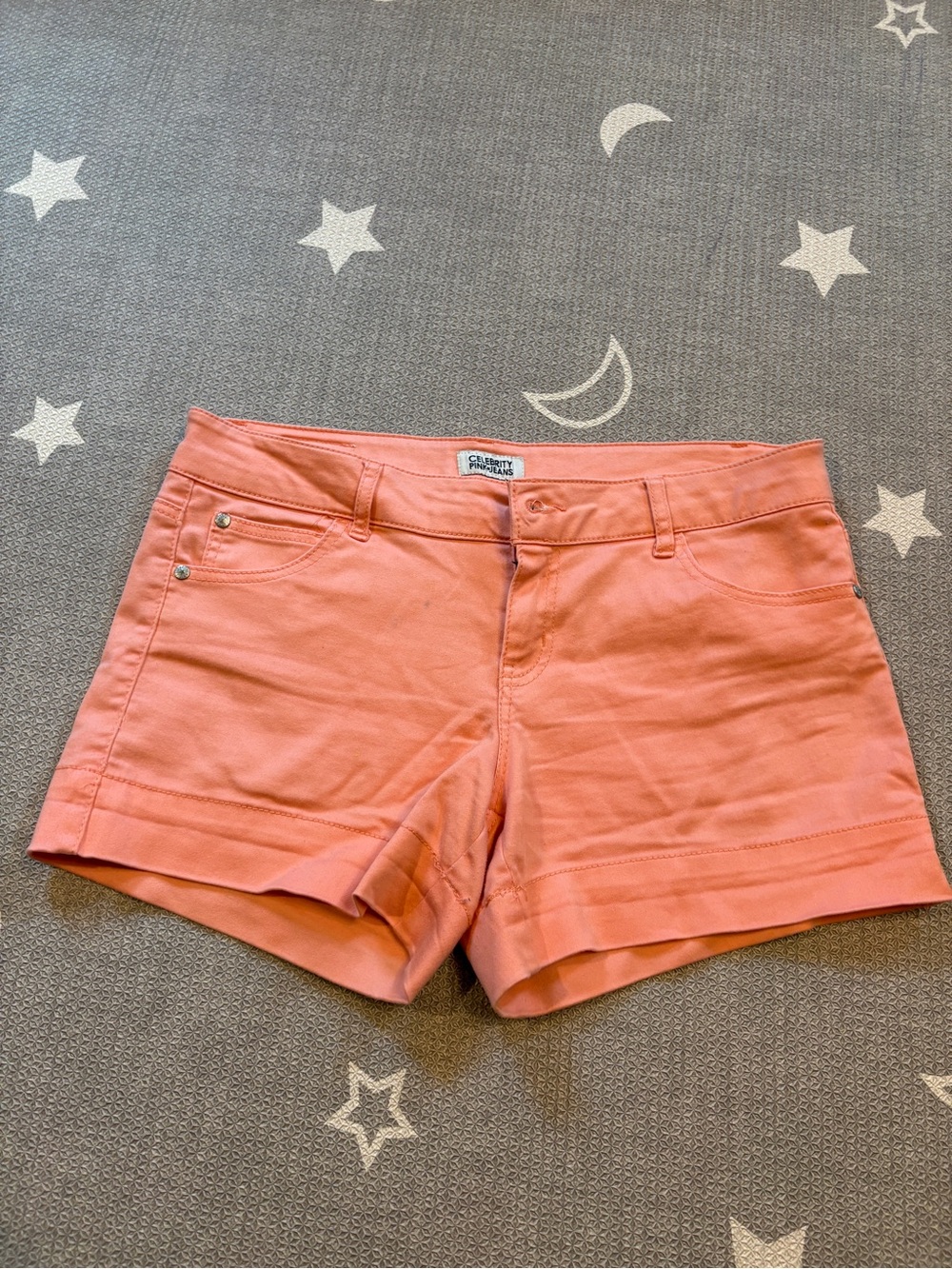 Celebrity Pink Coral-Orange Denim Shorts